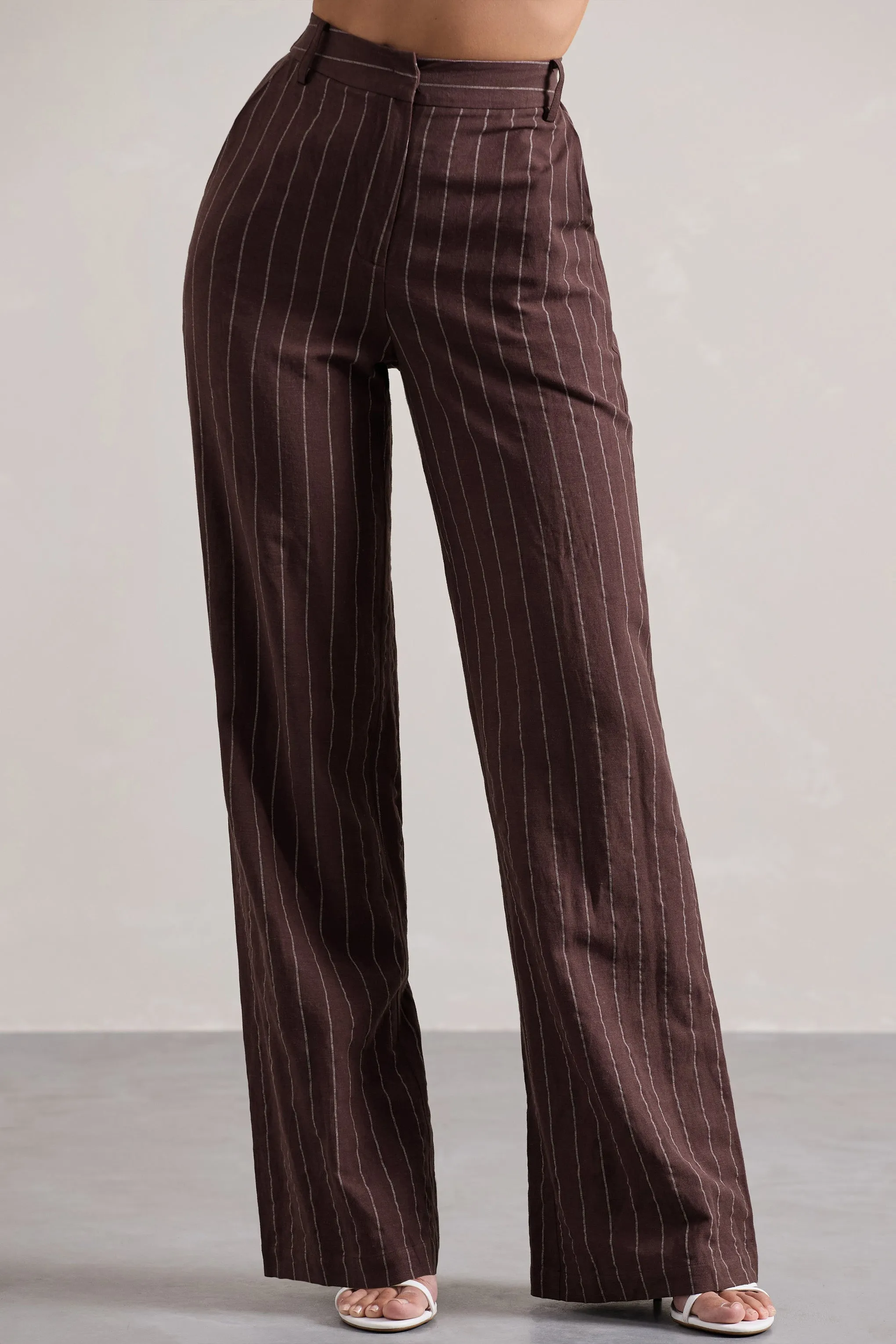 Missed Out | Chocolate Brown Pinstripe Wide-Leg Trousers