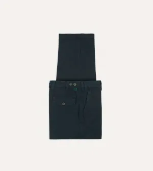 Navy Textured Cotton Flat Front Chino