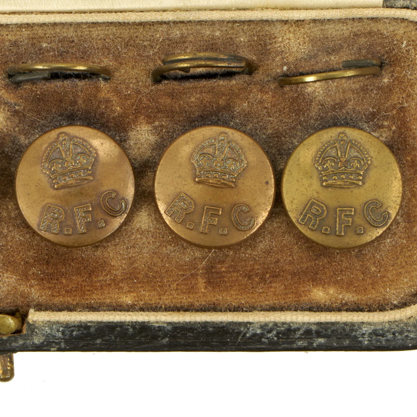 Original British WWI Royal Flying Corps Officer’s Uniform Button Set With Case - Private Purchase - Hawkes & Co