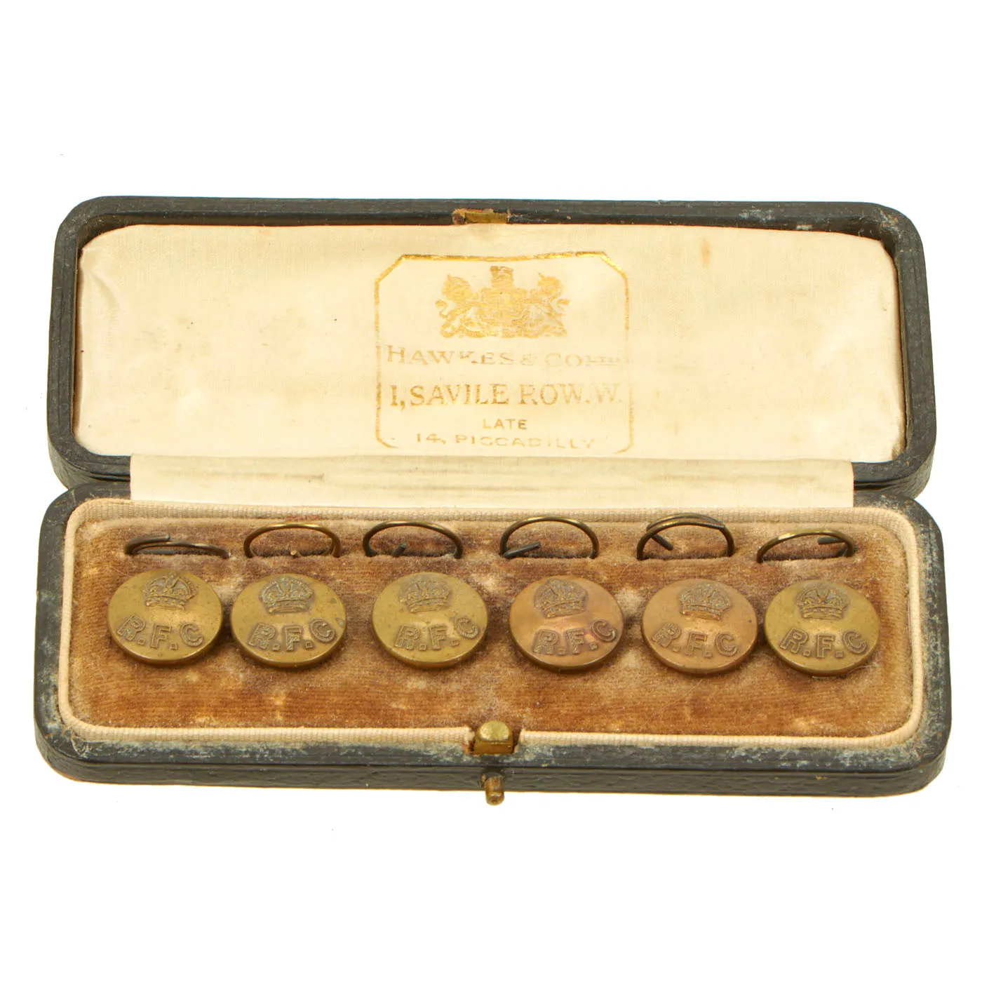 Original British WWI Royal Flying Corps Officer’s Uniform Button Set With Case - Private Purchase - Hawkes & Co