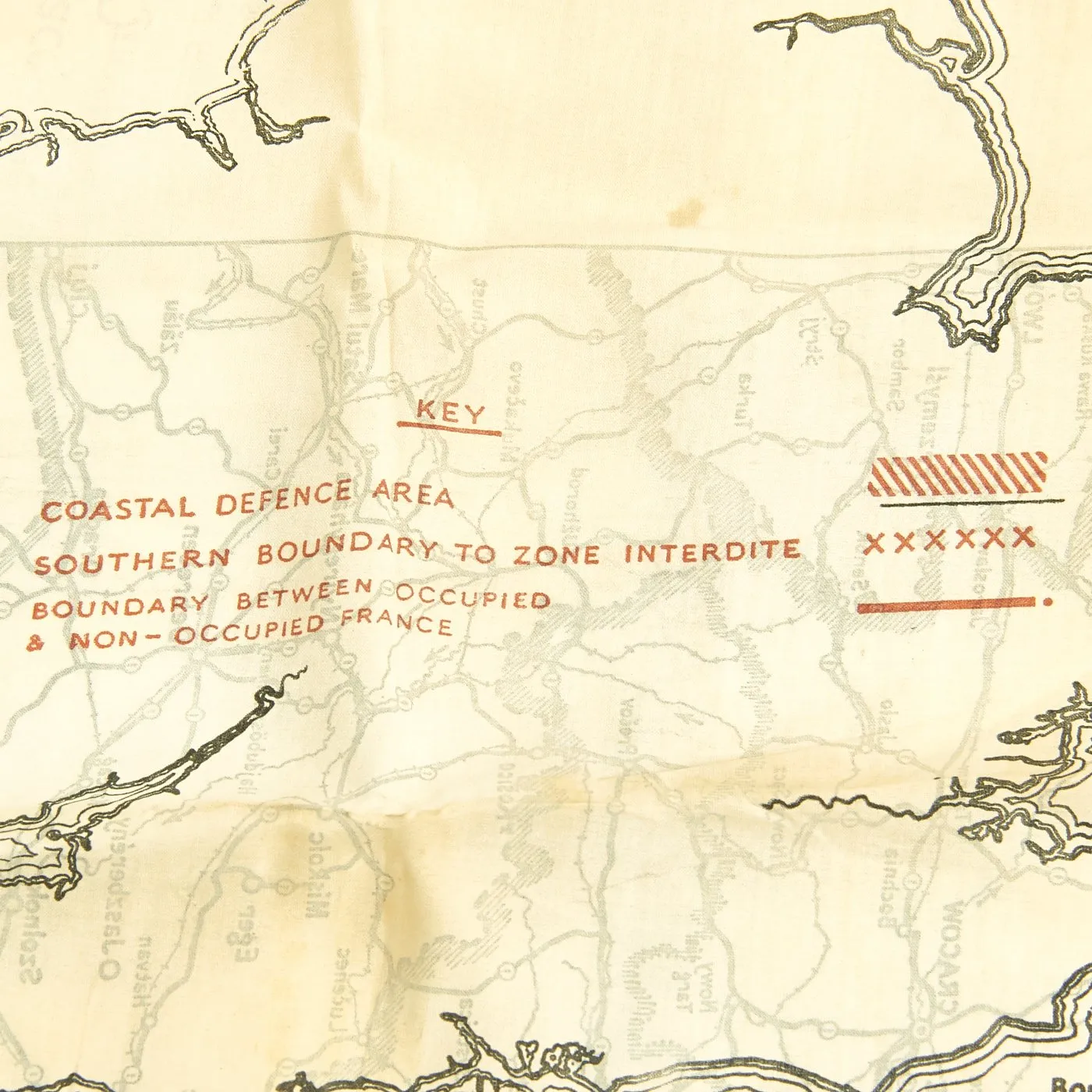 Original British WWII Double Sided Silk Escape Map of Occupied France & Germany