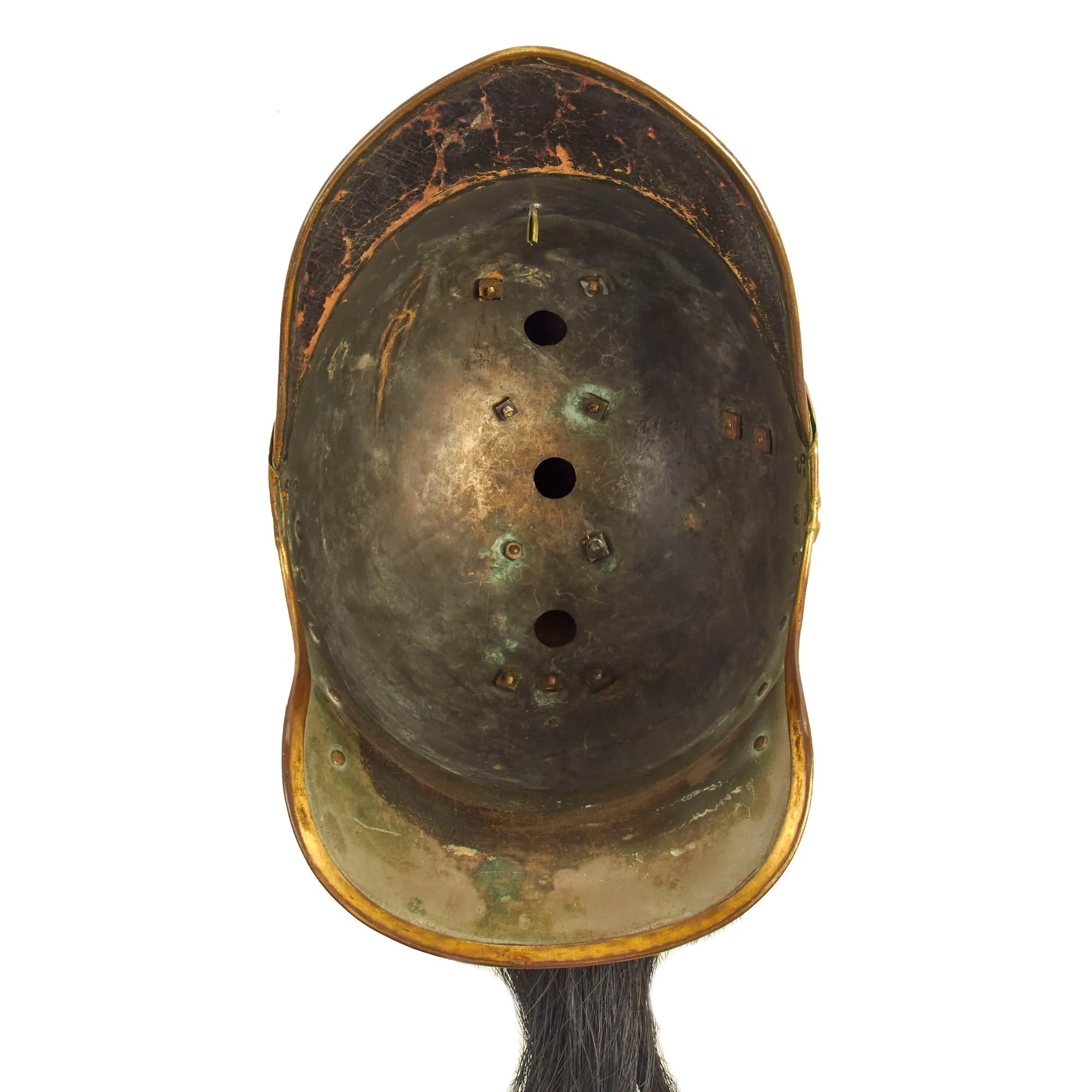 Original French Model 1874 Plated Brass Cuirassier Helmet Shell with Horsehair Tail & Red Plume