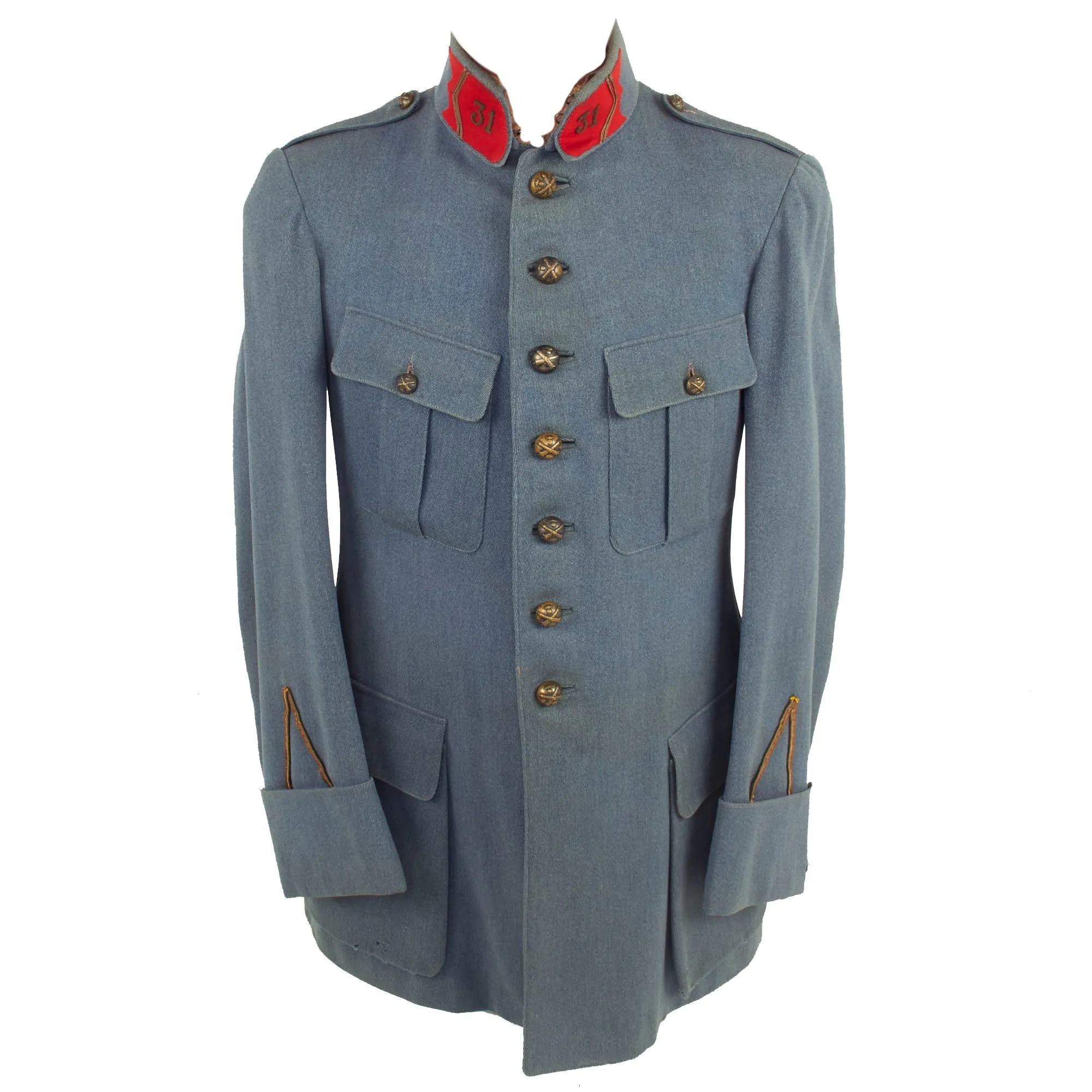 Original French WWI 31st Army Corps Artillery Sergeants Horizon Blue Wool Uniform - Tunic and Pants