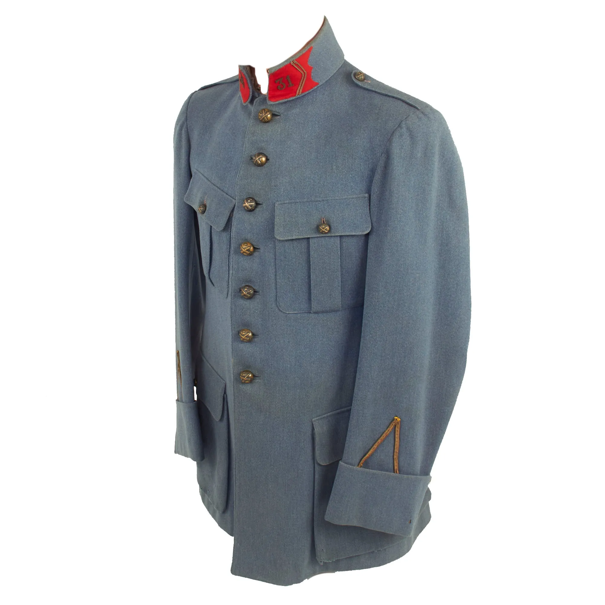 Original French WWI 31st Army Corps Artillery Sergeants Horizon Blue Wool Uniform - Tunic and Pants