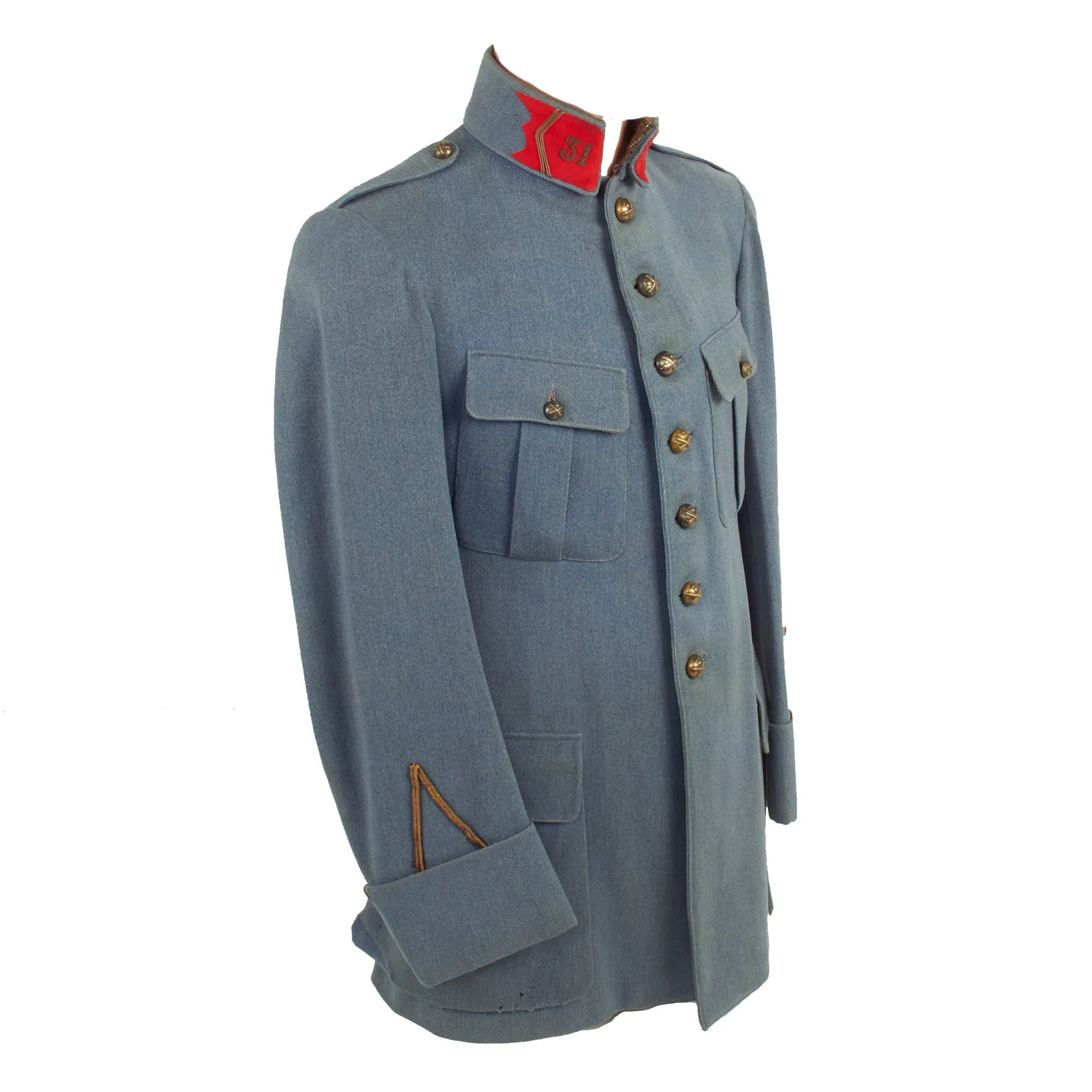 Original French WWI 31st Army Corps Artillery Sergeants Horizon Blue Wool Uniform - Tunic and Pants