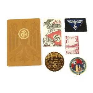 Original German WWII Collector Set: Wine Bottle Labels, TENO Eagle, and Woman's Membership Book