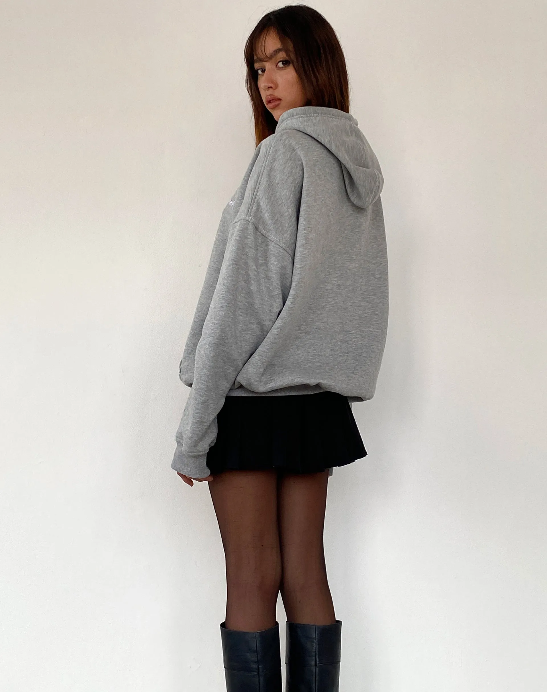 Oversize Hoodie in Grey Marl with Motel Scribble Embroidery