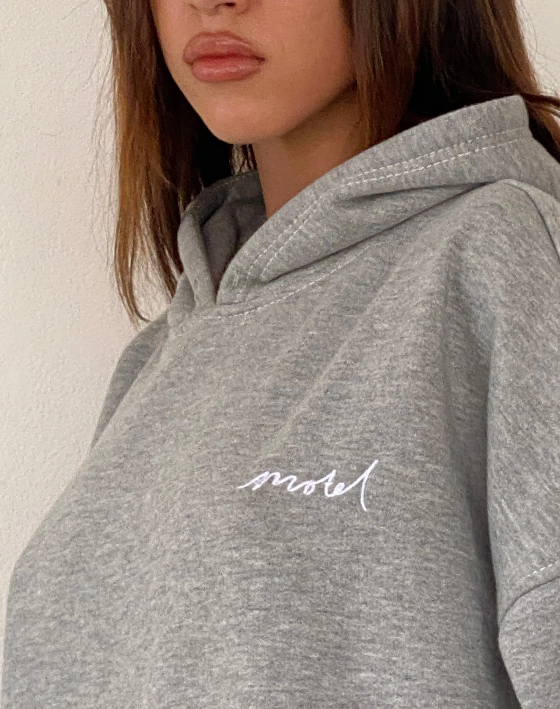 Oversize Hoodie in Grey Marl with Motel Scribble Embroidery