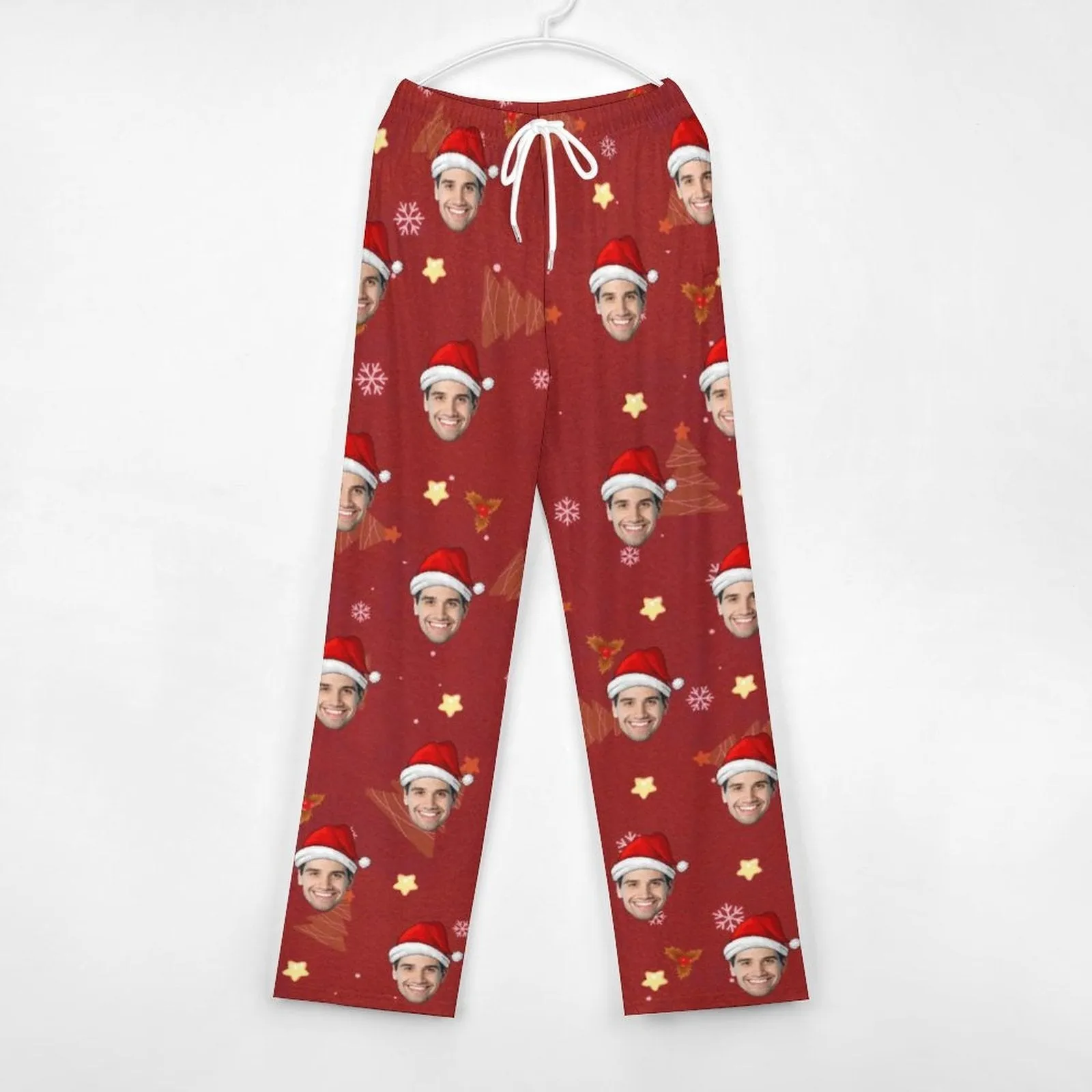 Personalized Long Pajama Pants Unisex Lacing Custom Face Christmas Tree Sleepwear Slumber Party