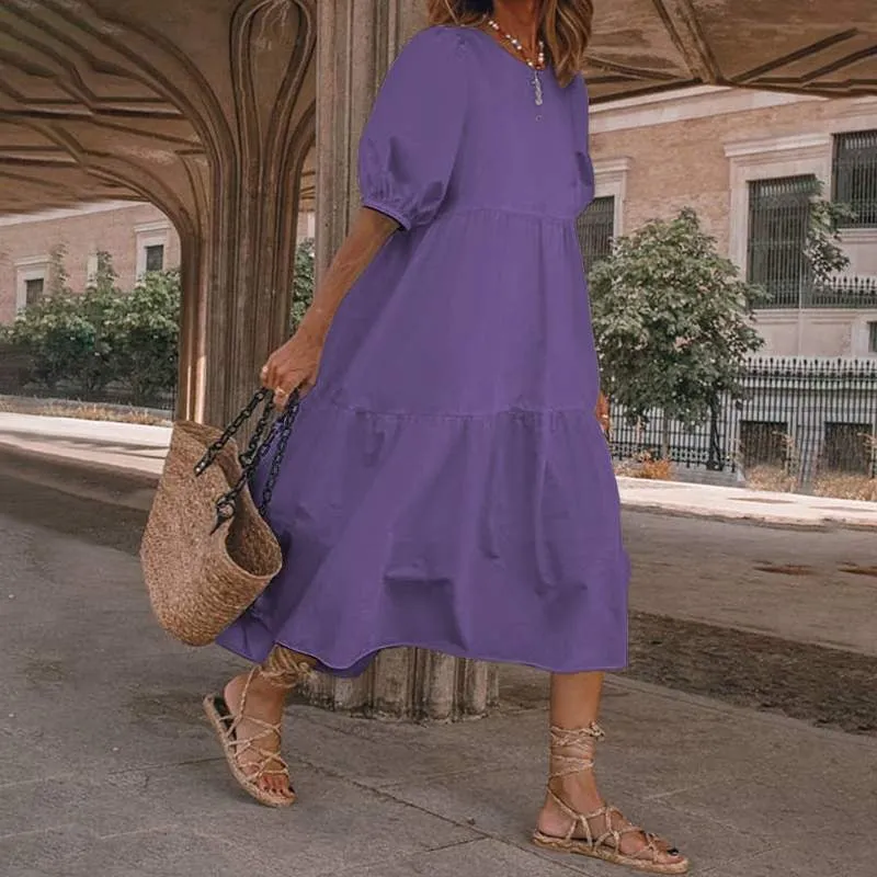 Plain and Casual Summer Lantern Sleeve Maxi Dresses