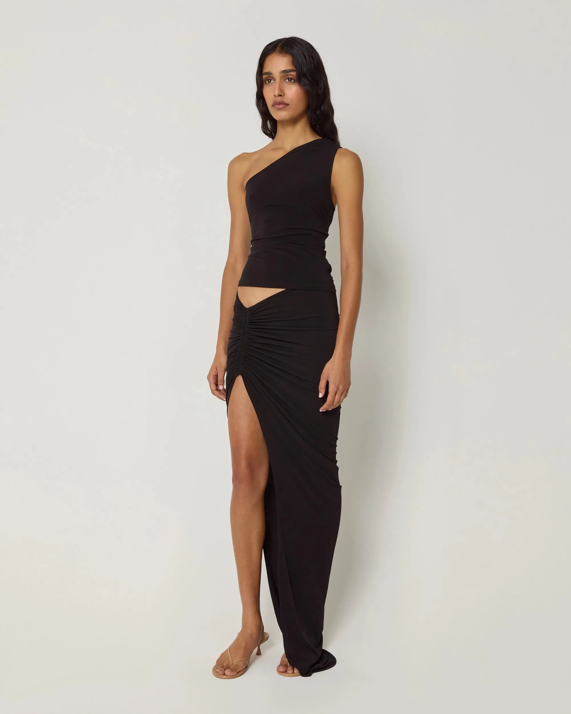 Ruched Maxi Skirt | Black