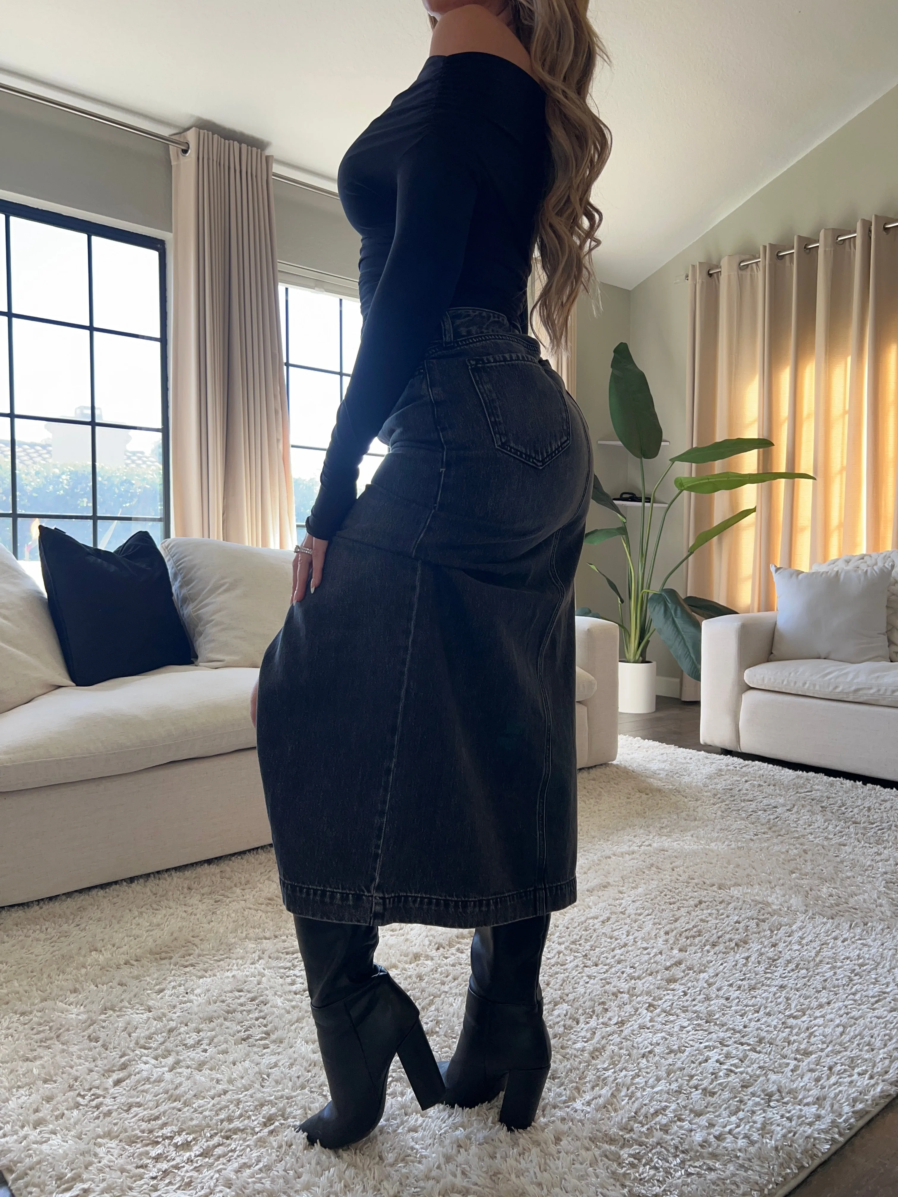 Sabrina Denim Skirt (Washed Black)