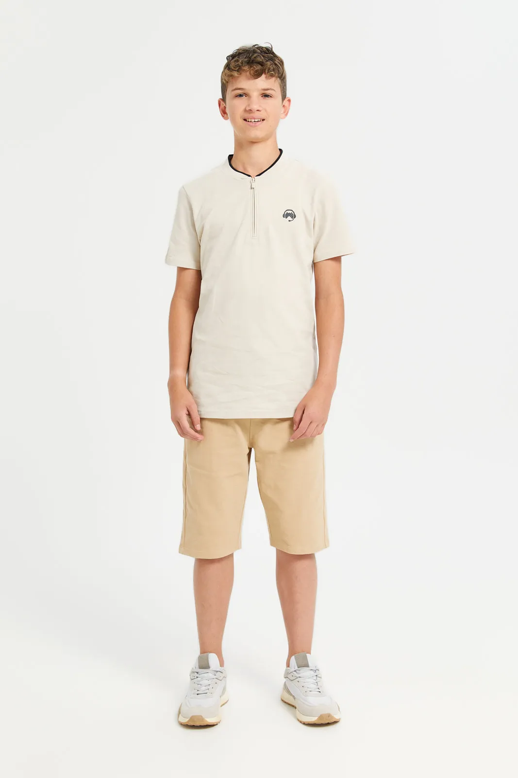 Senior Boys Beige Printed Polo Shirt