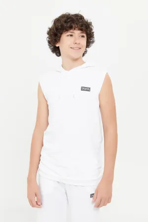 Senior Boys Beige Sleeveless Hooded Sweatshirt