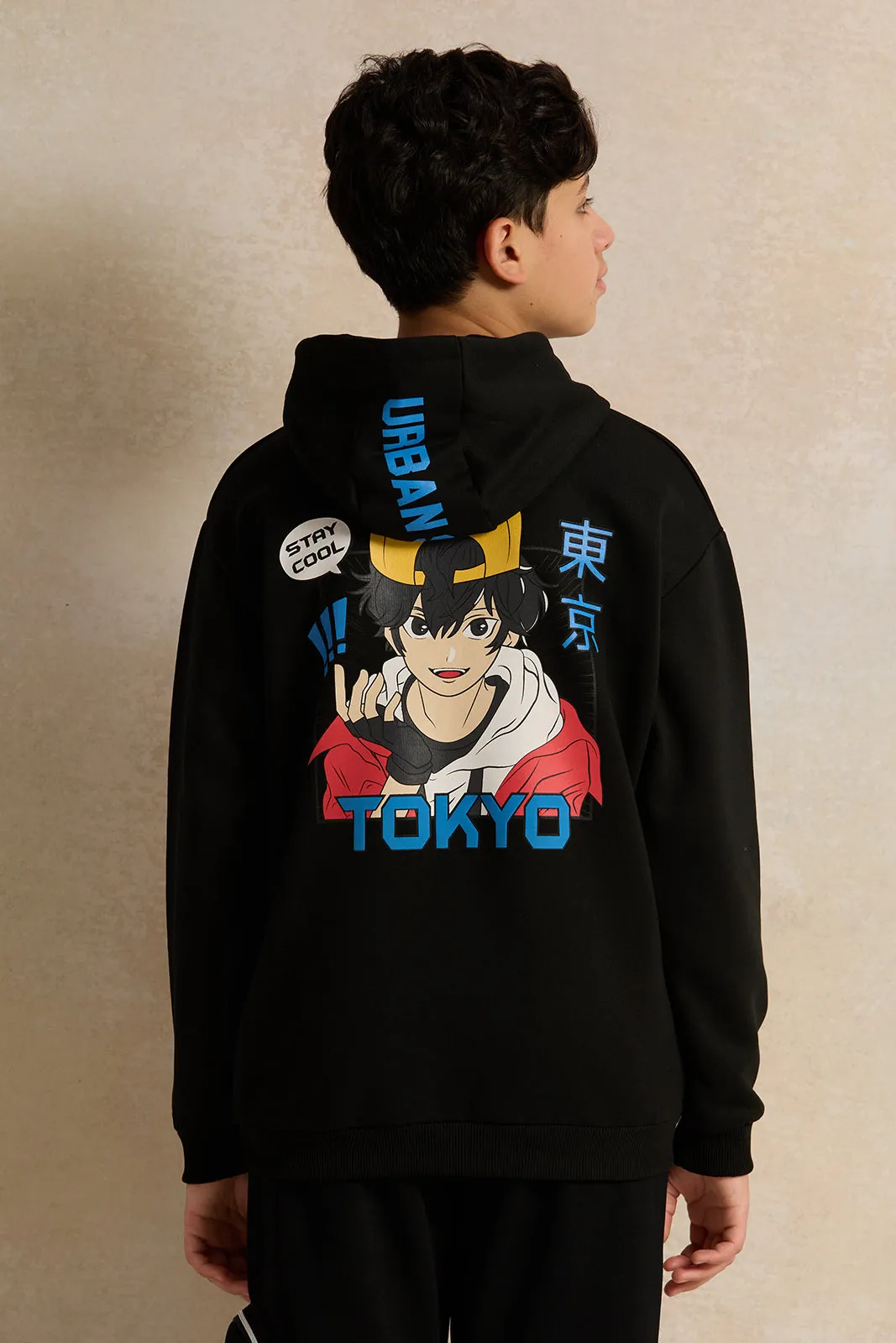 Senior Boys Black Kangaroo Pocket Oversize Sweatshirt