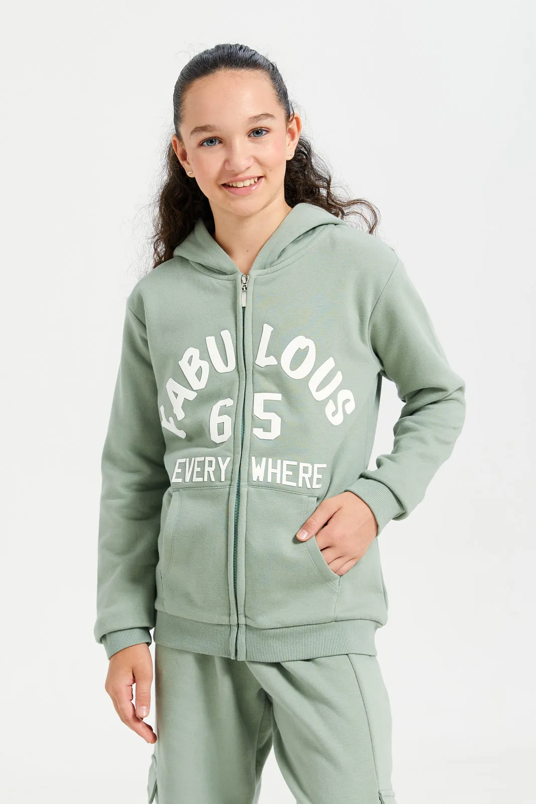 Senior Girls Green Printed Sweatshirt