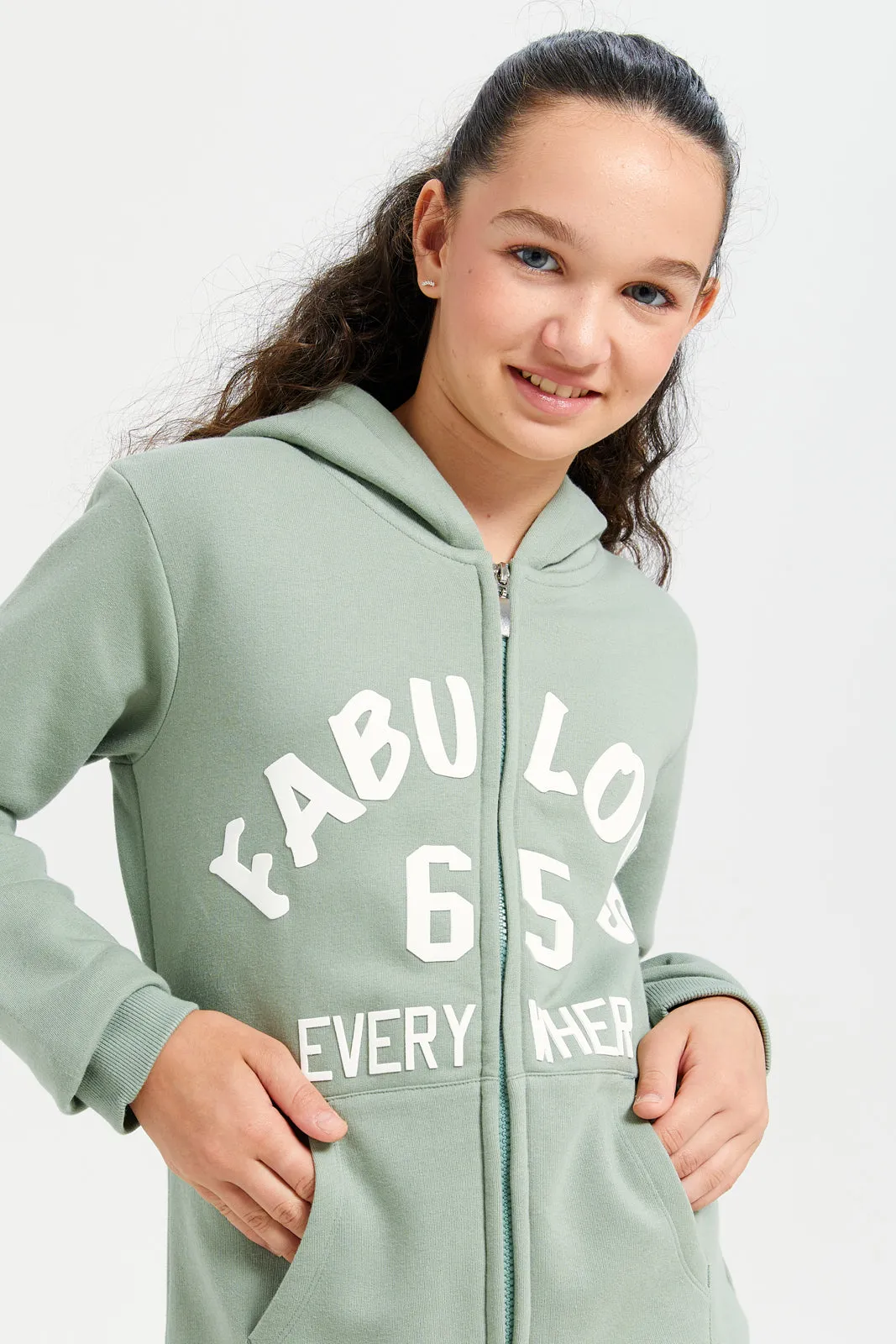 Senior Girls Green Printed Sweatshirt