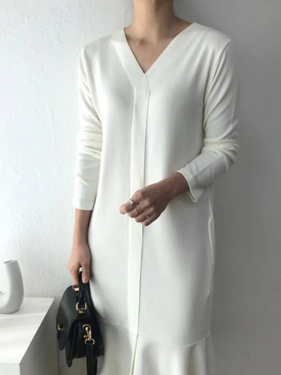 Simple Casual Comfortable Loose V-Neck Dress