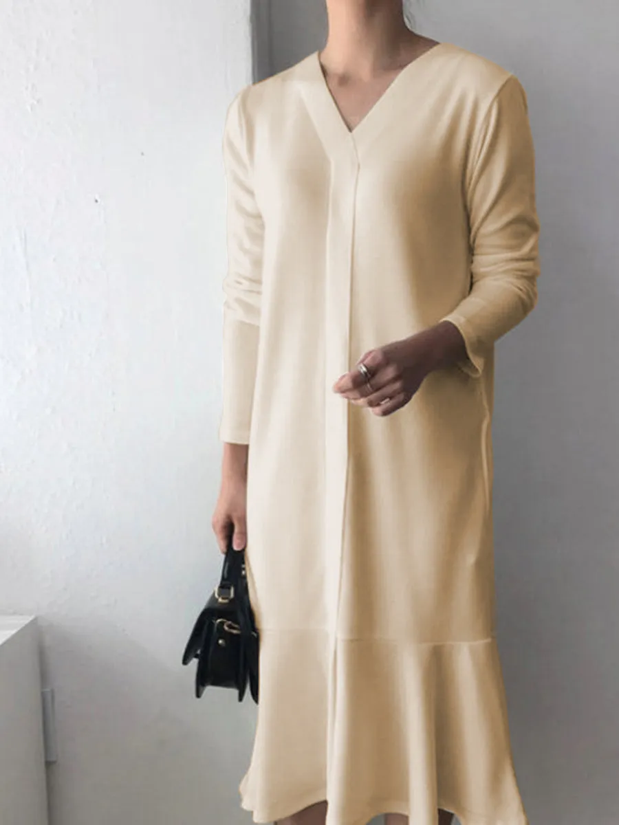 Simple Casual Comfortable Loose V-Neck Dress