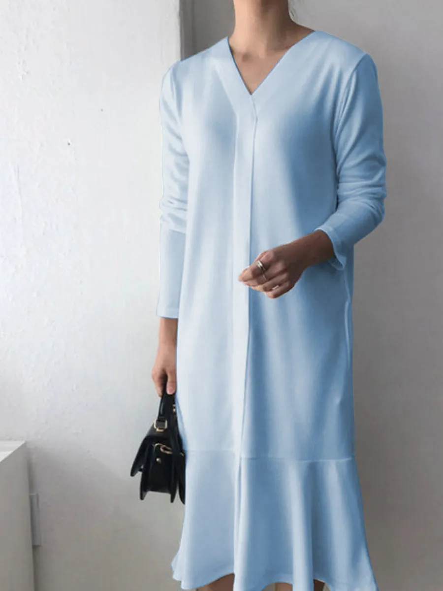 Simple Casual Comfortable Loose V-Neck Dress