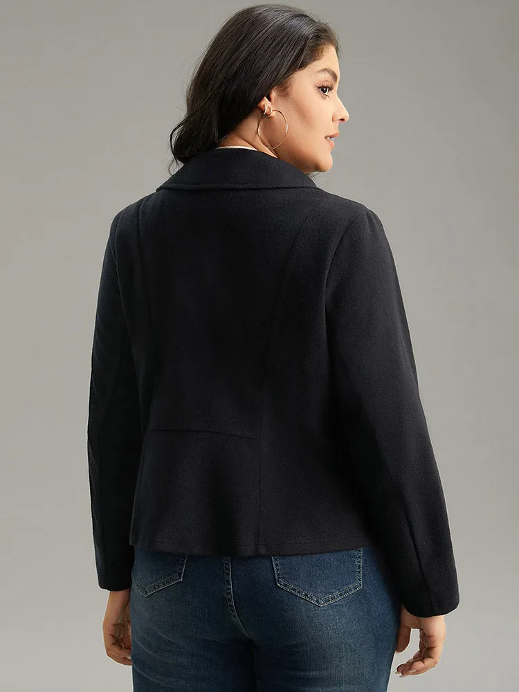 Solid Lapel Collar Zipper Woolen Jacket