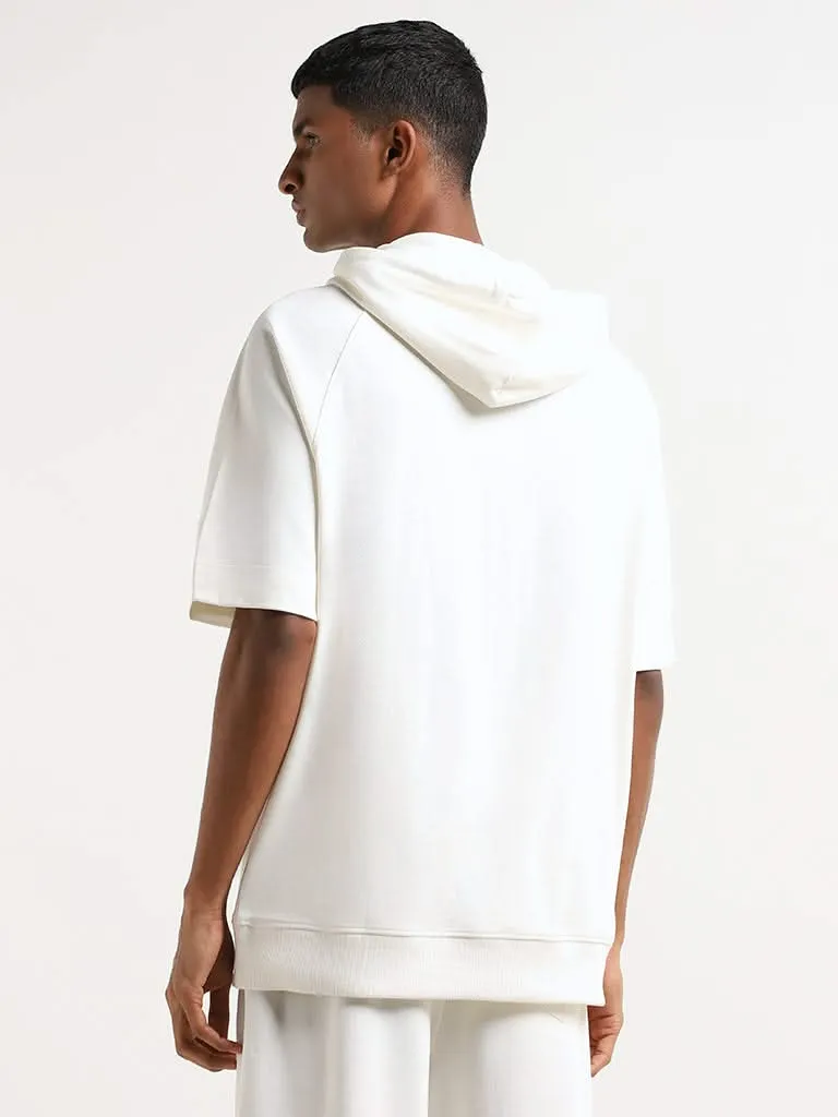 Studiofit White Cotton Relaxed Fit Hoodie