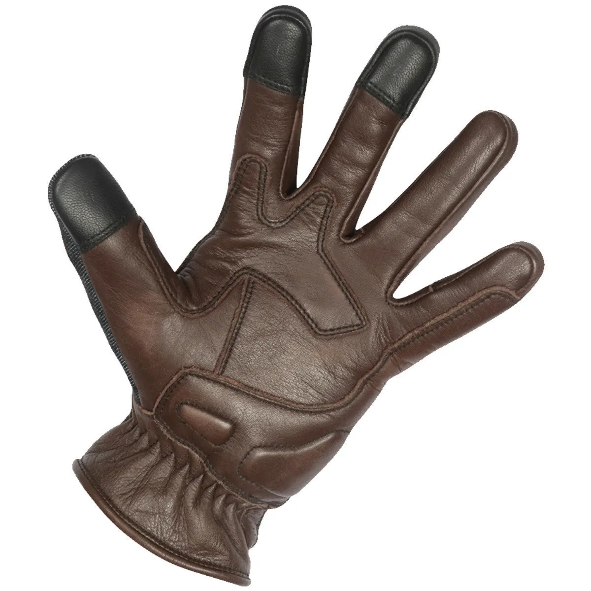 Vance Denim & Leather Motorcycle Gloves (Brown) with Mobile Phone Touchscreen