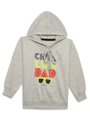 Vimal Jonney Grey Melange Printed Hooded Cotton Fleece Sweatshirt for Kids