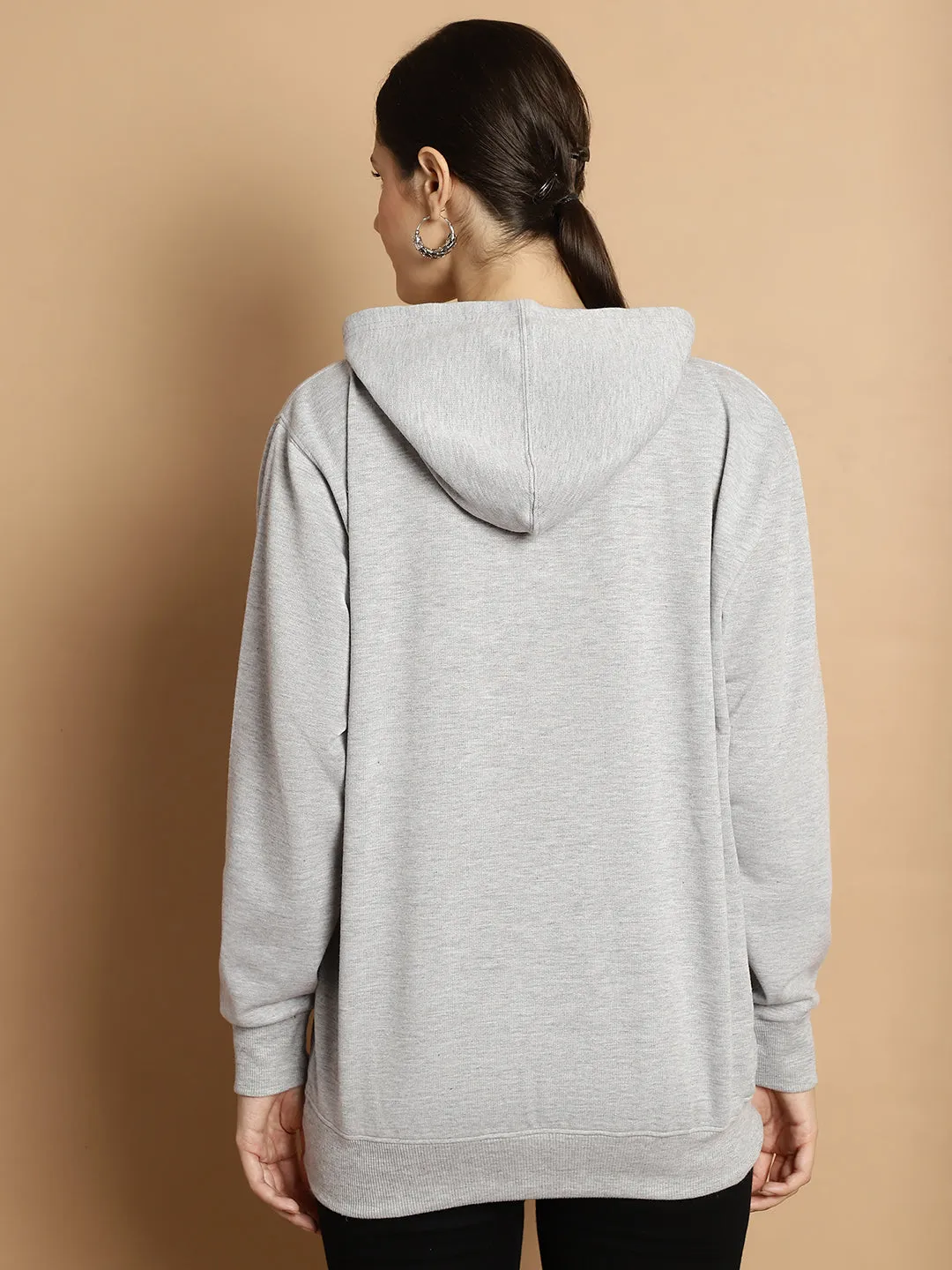 Vimal Jonney Grey Melange Solid Hooded Cotton Fleece Sweatshirt for Women