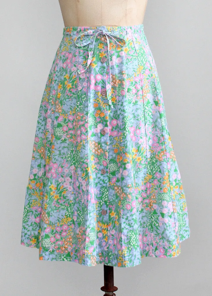 Vintage 1970s Pastel Garden Summer Skirt