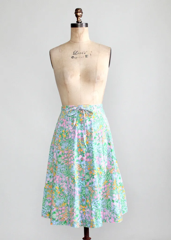 Vintage 1970s Pastel Garden Summer Skirt