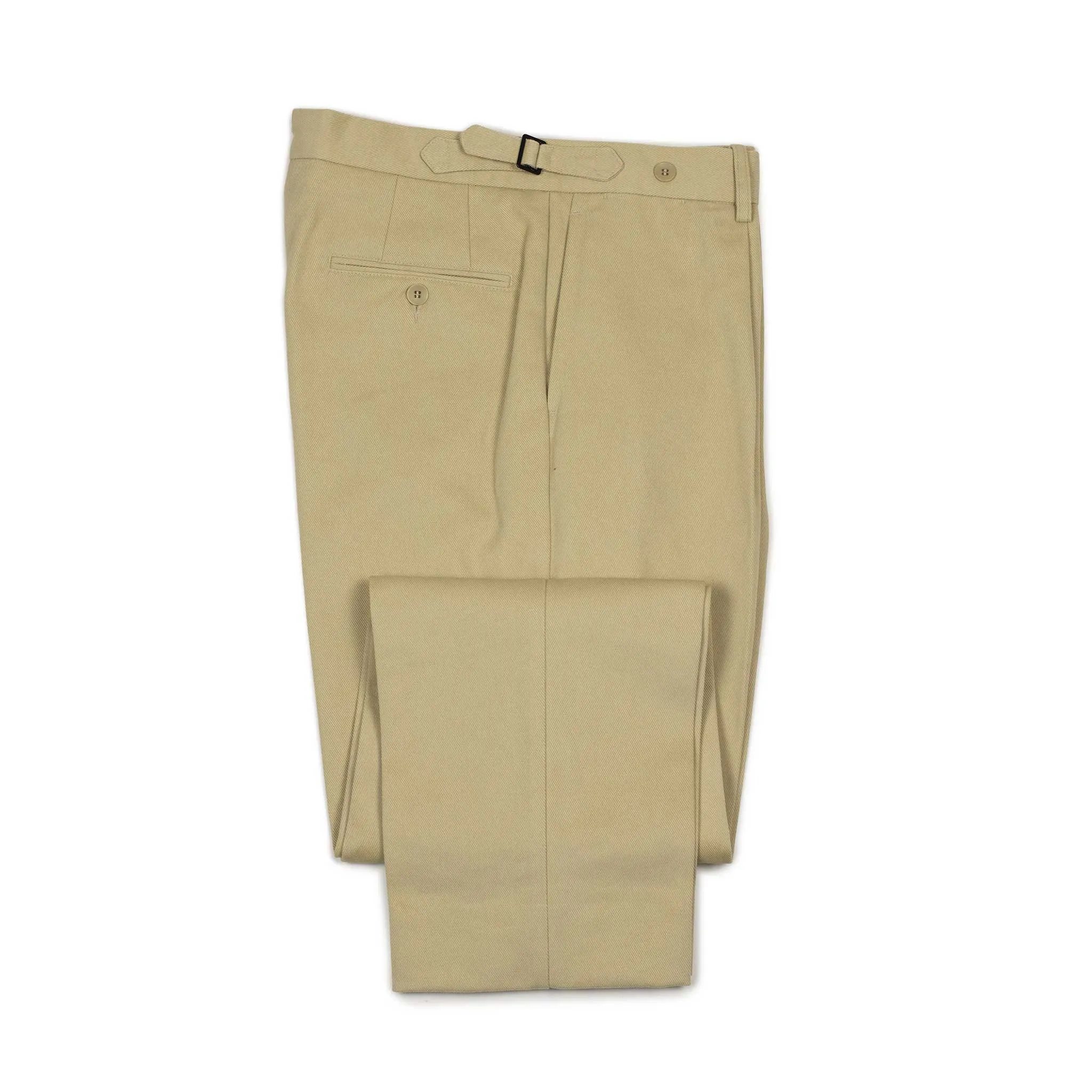 Westside side-tab pleated high-rise wider fit tapered trousers in beige heavy cotton twill