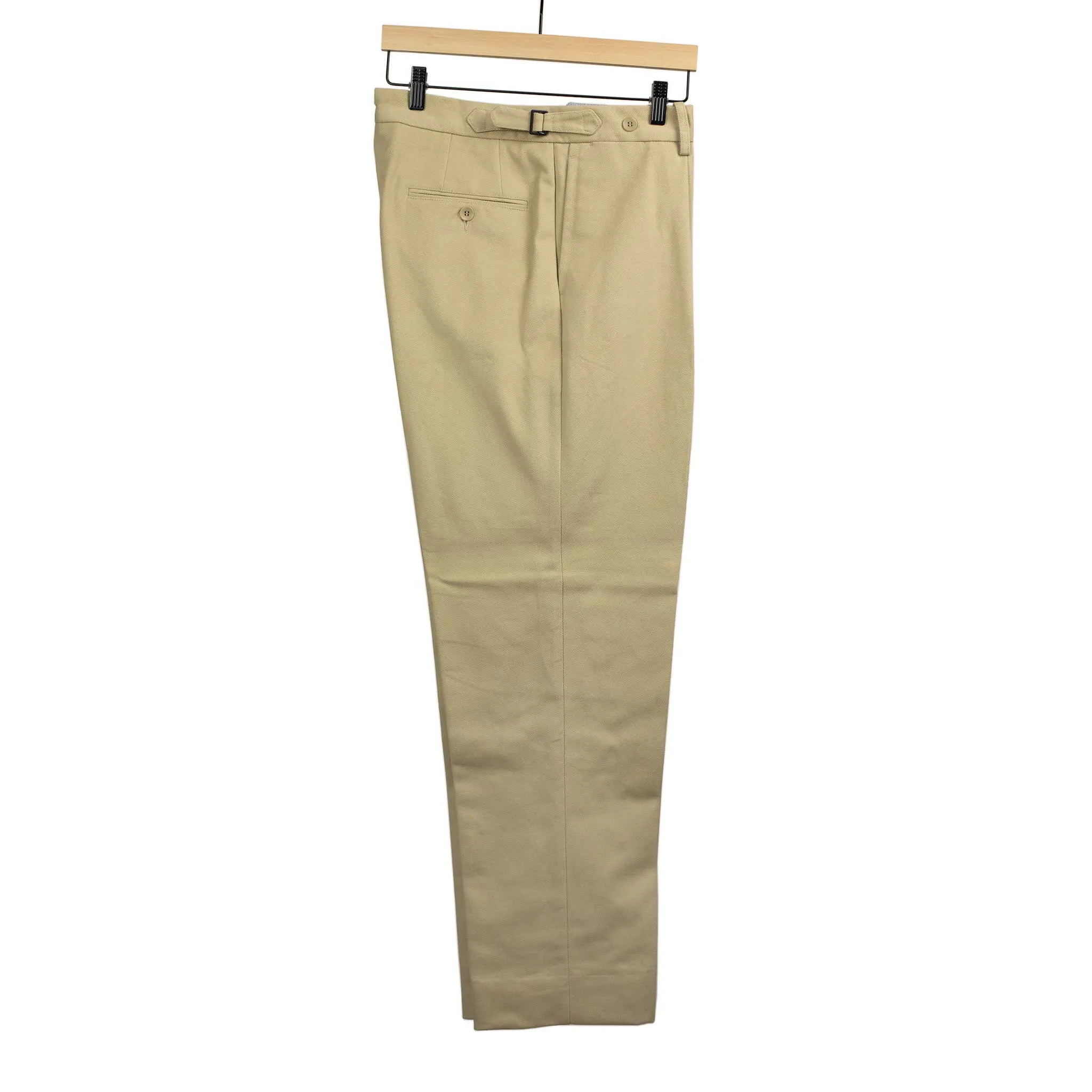 Westside side-tab pleated high-rise wider fit tapered trousers in beige heavy cotton twill