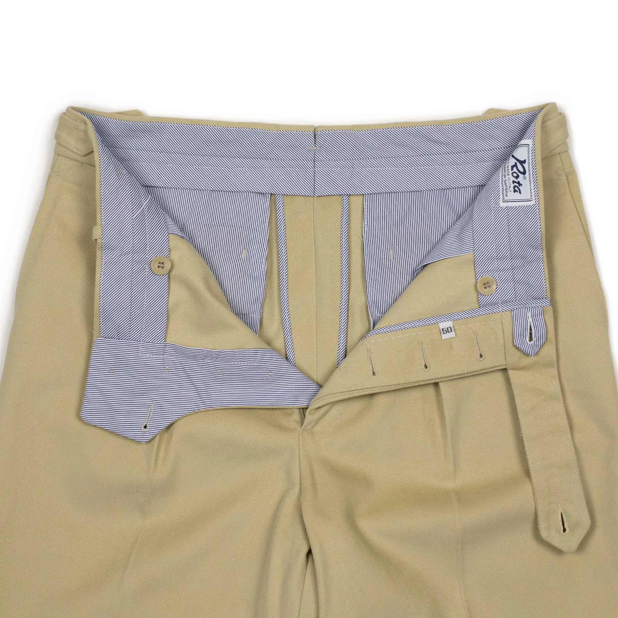 Westside side-tab pleated high-rise wider fit tapered trousers in beige heavy cotton twill