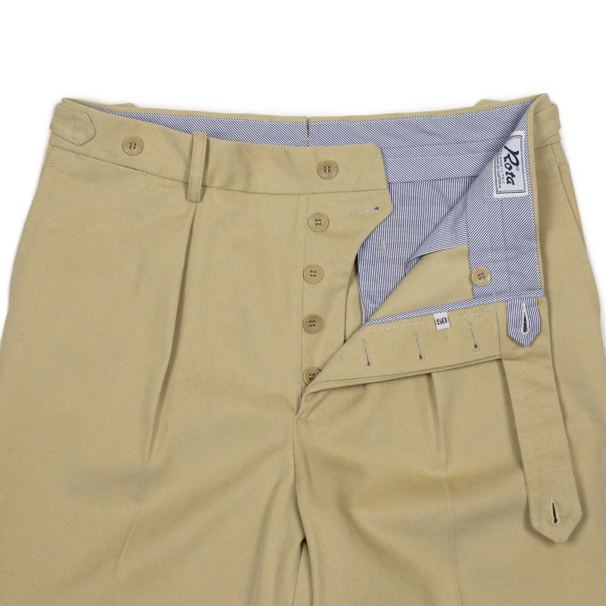 Westside side-tab pleated high-rise wider fit tapered trousers in beige heavy cotton twill