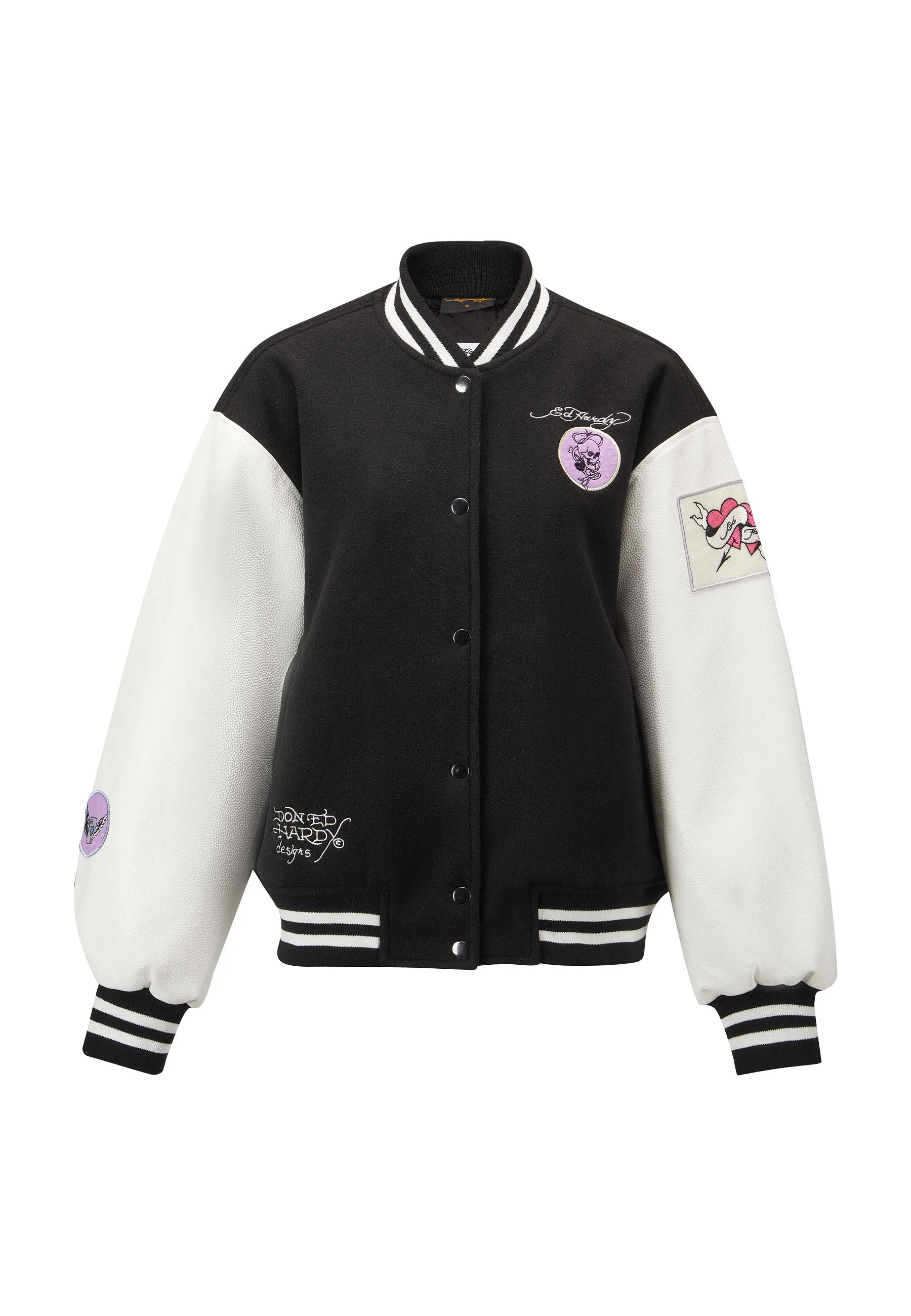 Womens Love Wrapped Varsity Bomber Jacket - Black