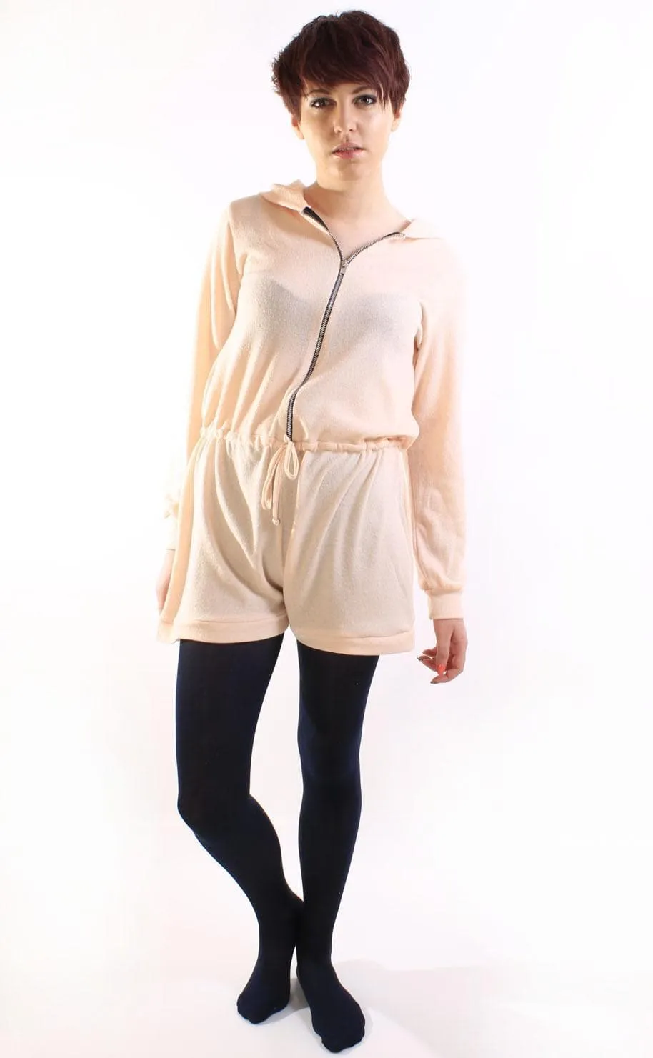 Womens Nude Long Sleeves Hooded Onesie - S/M