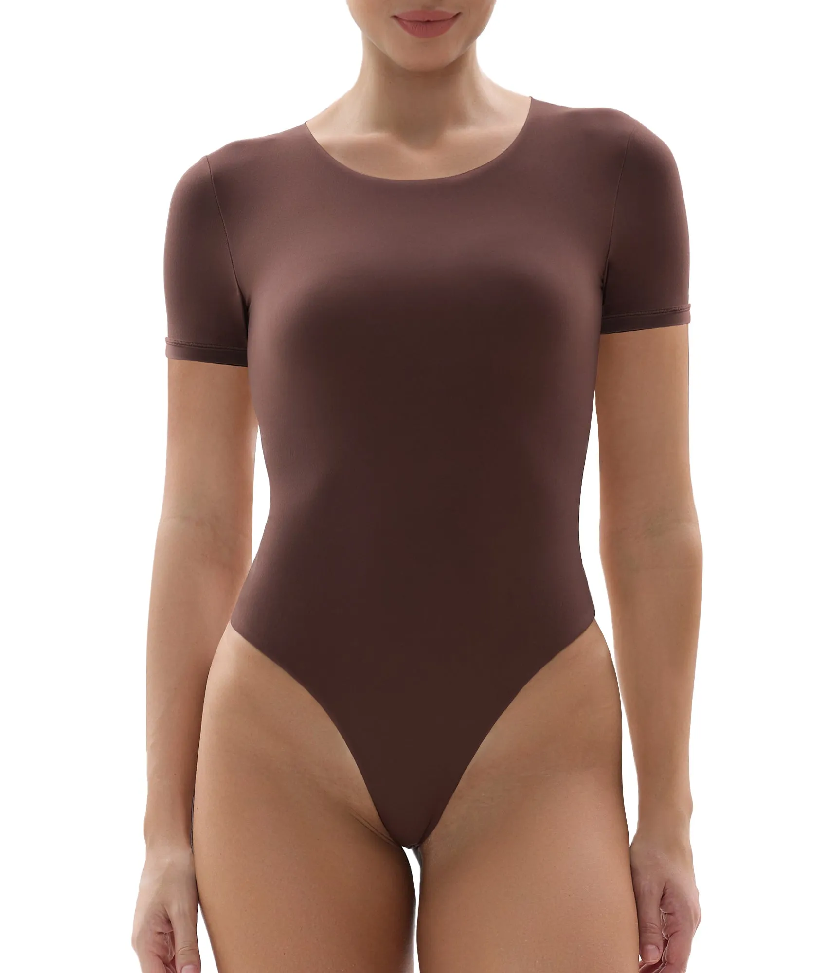 YIANNA Crew Neck Short Sleeve Bodysuit for Women Second-skin Feel Thong Body Suits Tops