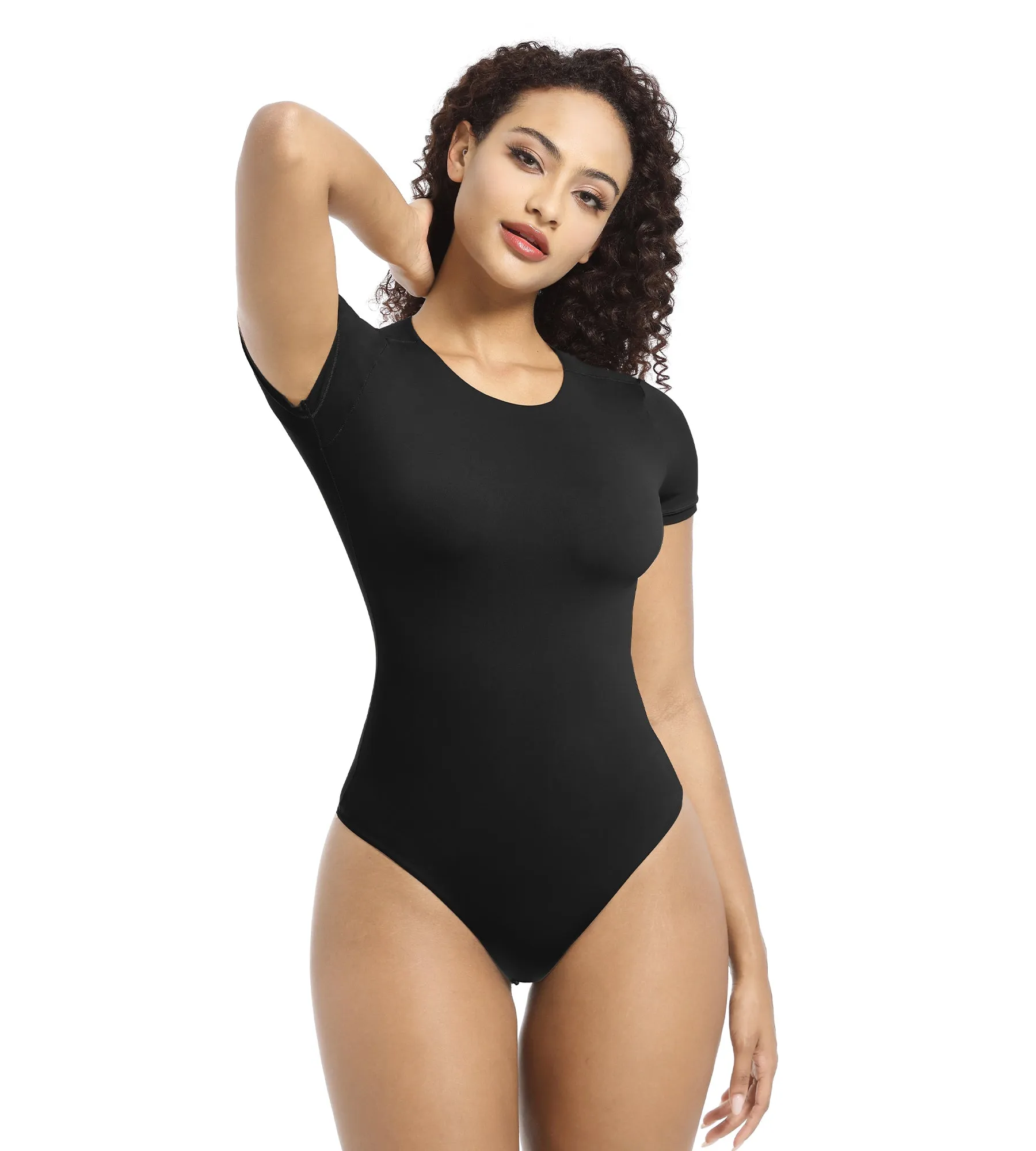 YIANNA Crew Neck Short Sleeve Bodysuit for Women Second-skin Feel Thong Body Suits Tops